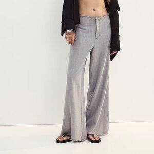 H&M Divided Frayed Edge Linen Viscose Pants Wide Leg Lightweight Gray Small - 6